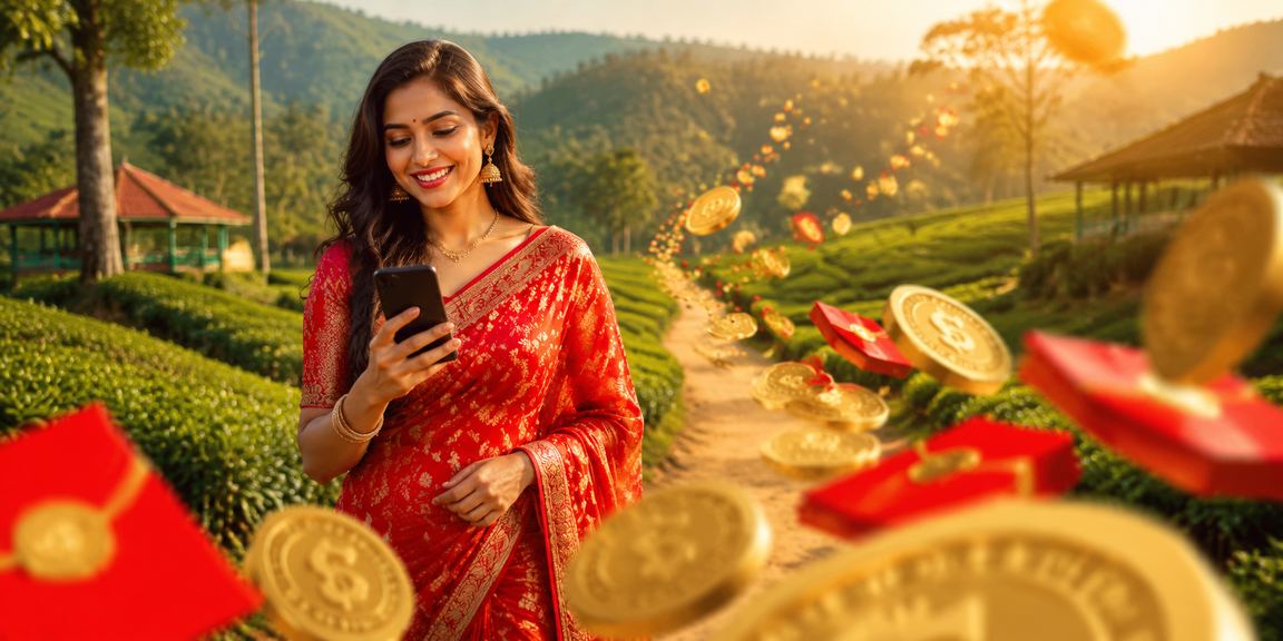 A woman in festive attire in Sylhet celebrating a bonus payment